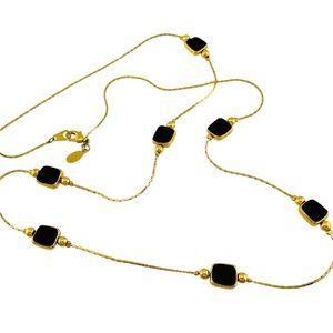 Worthington Gold Black Enamel Station Necklace | Opera Length